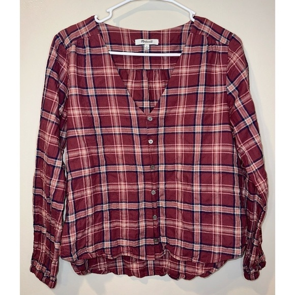 Madewell V-Neck Button-Down Shirt in‎ Stratfield Plaid Size Small - Picture 1 of 6